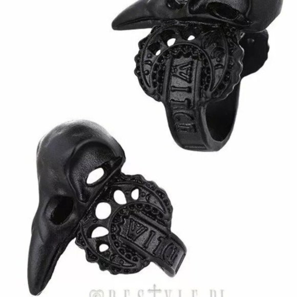 NWT Restyle Black Ring Bird Skull Raven Cres - Picture 1 of 2